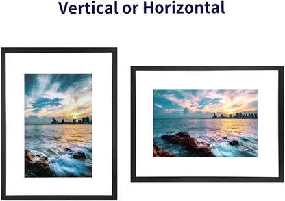 ONE WALL 11x14 Inch Floating Frame, Black Wood Double Glass Float Picture Frame Display 11x14/8x10/5x7 Inch Photos or Plant or Petal Specimens for Wall and Tabletop - Mounting Accessories Included