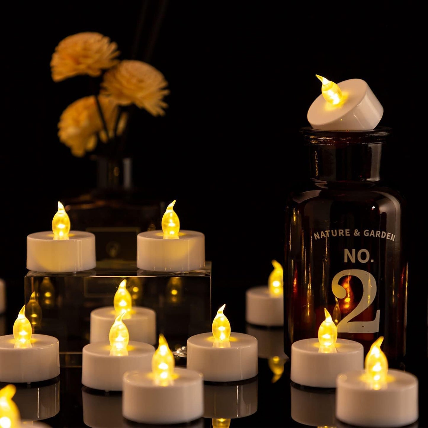 Battery Operated LED Tea Lights: 24PACK Flameless Votive Candles Lamp Realistic and Bright Flickering Holiday Gift Long Lasting 200Hours for Seasonal & Festival Celebration Warm White