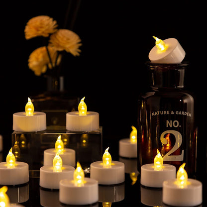 Battery Operated LED Tea Lights: 24PACK Flameless Votive Candles Lamp Realistic and Bright Flickering Holiday Gift Long Lasting 200Hours for Seasonal & Festival Celebration Warm White