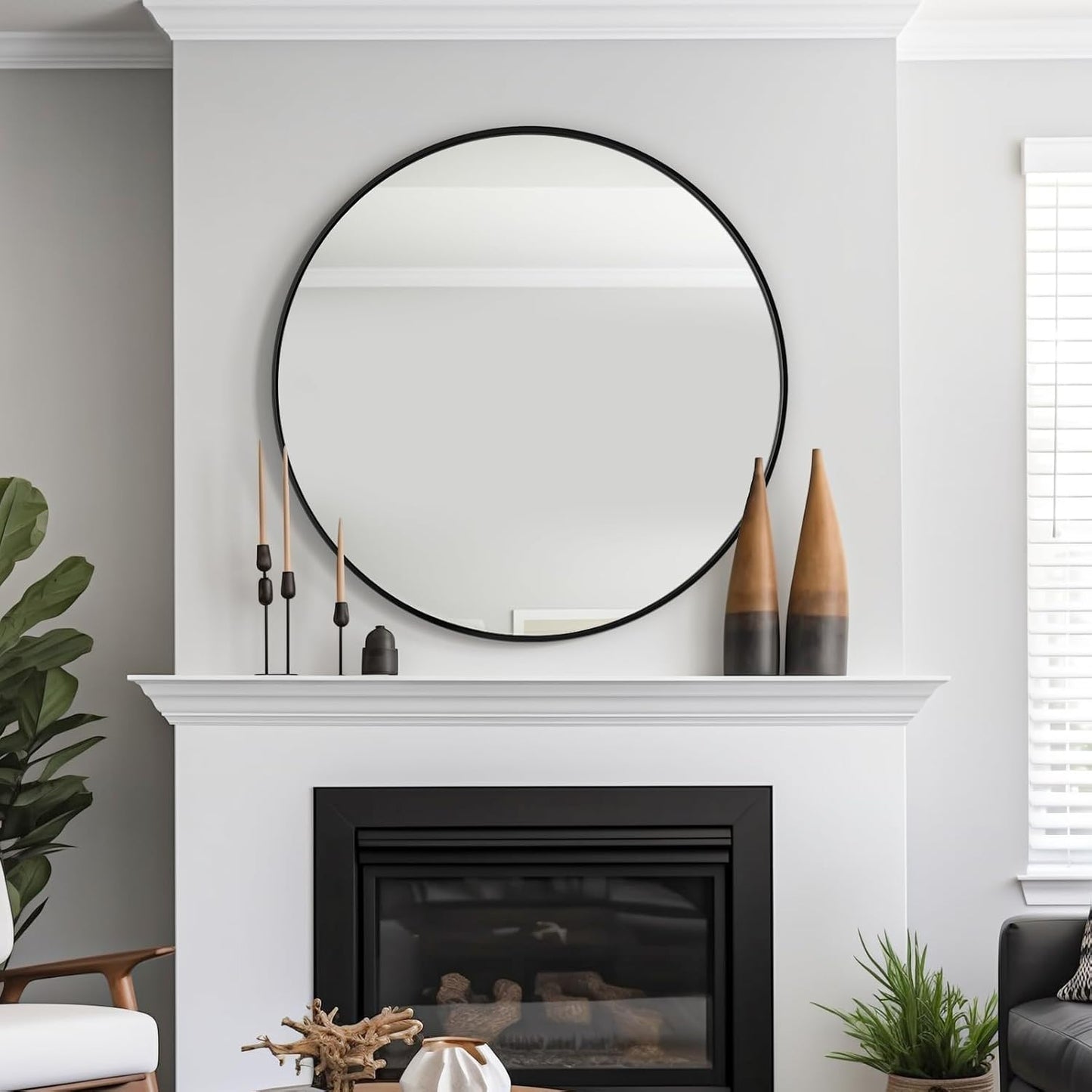 USHOWER Bathroom Mirrors for Over Sink, 36 Inch Circle Mirror with Metal Frame, Black Wall Mirror for Vanity, Entryway, Living Room, Hallway and Bedroom Decor