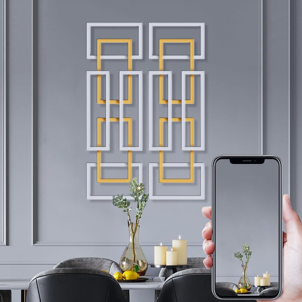 homary Large Metal Wall Art – 47.2" Modern 3D Abstract Geometric Overlapping Design, Iron Wall Decor for Living Room, Dining Room, Office