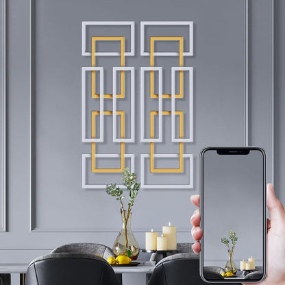 homary Large Metal Wall Art – 47.2" Modern 3D Abstract Geometric Overlapping Design, Iron Wall Decor for Living Room, Dining Room, Office