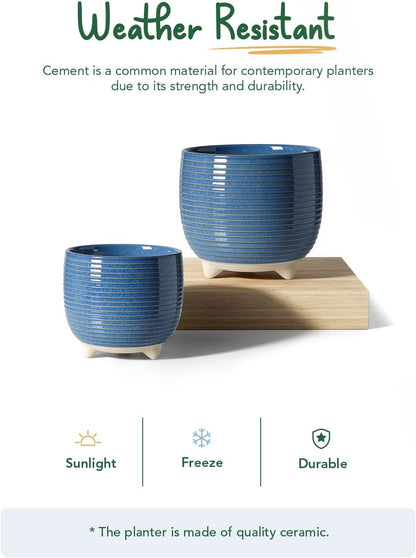 LE TAUCI Ceramic Plant Pots, 5.1 + 6.4 Inch Footed Pots for Plants, Modern Flower Pots for Home and Office, Indoor Planters with Drainage, Reactive Glaze White