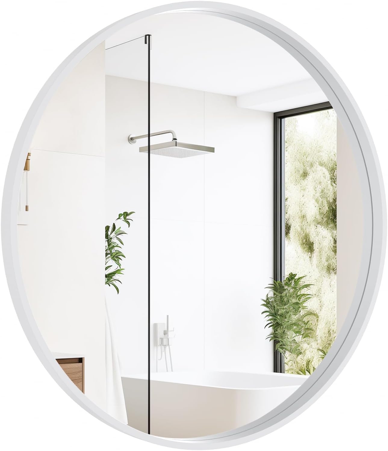 WallBeyond Wood Round Mirror with Wood Frame 24 inch Circle Wall Mirror for Bathroom Round Wall Mirror for Wall Decor, Vanity, Entryway Living Room (Walnut)