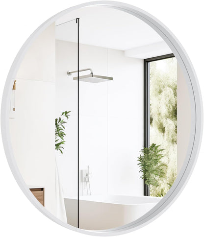 WallBeyond Wood Round Mirror with Wood Frame 24 inch Circle Wall Mirror for Bathroom Round Wall Mirror for Wall Decor, Vanity, Entryway Living Room (Walnut)