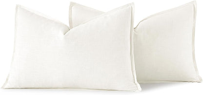 MIULEE Decorative Linen Euro Sham Pillow Covers 26x26 Cream White Boho Farmhouse Neutral Couch Throw Pillows for Bed Pack of 2 Accent Modern Pillowcase Sofa Livingroom Home Decor