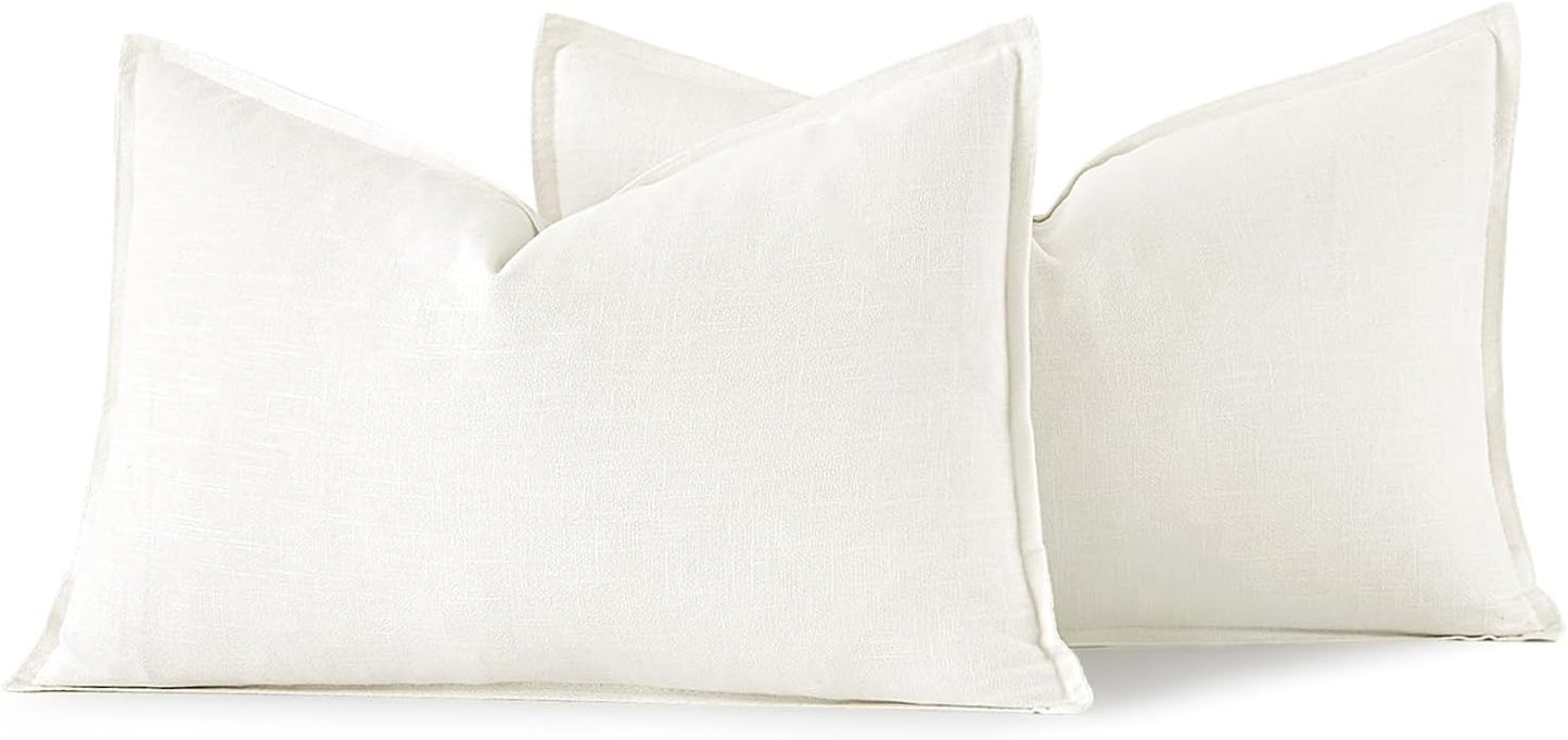 MIULEE Decorative Linen Euro Sham Pillow Covers 26x26 Cream White Boho Farmhouse Neutral Couch Throw Pillows for Bed Pack of 2 Accent Modern Pillowcase Sofa Livingroom Home Decor