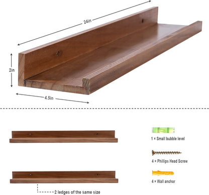 AZSKY Floating Shelves Wall Mounted Set of 2 Natural Wood Picture Shelves Wall Shelves for Bedroom Bathroom Living Room Kitchen Laundry Room Storage & Decoration 24 Inch