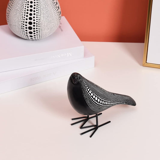 Quoowiit Bird Figurine, Modern Sculpture and Statues for Home Decor, Animal Statues for Bookshelf, Table, Entryway, Fireplace, Resin Decorative Sculpture with Chic Polka Dots Art Design (White)
