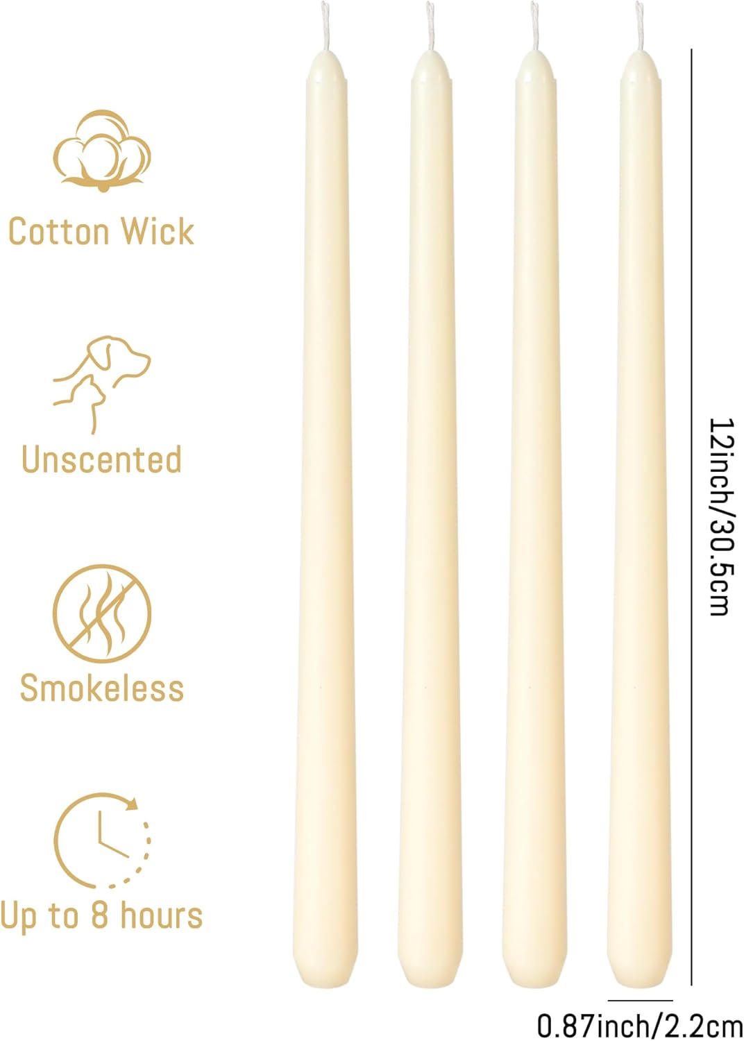 Viyffo Taper Candles, 12 Inch, 12 Pack, Brown – Unscented, Smokeless Design, Up to 8-Hour Burn – Tall Candlesticks for Table Decor, Weddings & Dinners