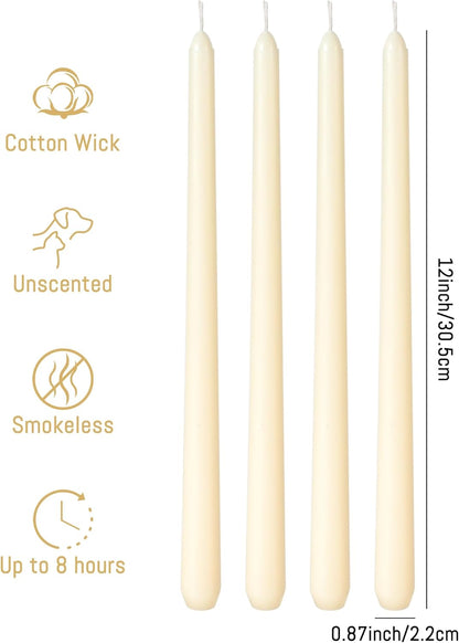 Viyffo Taper Candles, 12 Inch, 12 Pack, Brown – Unscented, Smokeless Design, Up to 8-Hour Burn – Tall Candlesticks for Table Decor, Weddings & Dinners