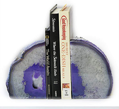 JIC Gem Dyed Blue Agate Bookends Geode Decorative Book Ends for Heavy Books with Rubber Bumpers for Office and Home Decoration Polished Small Size 2 to 3 Lbs