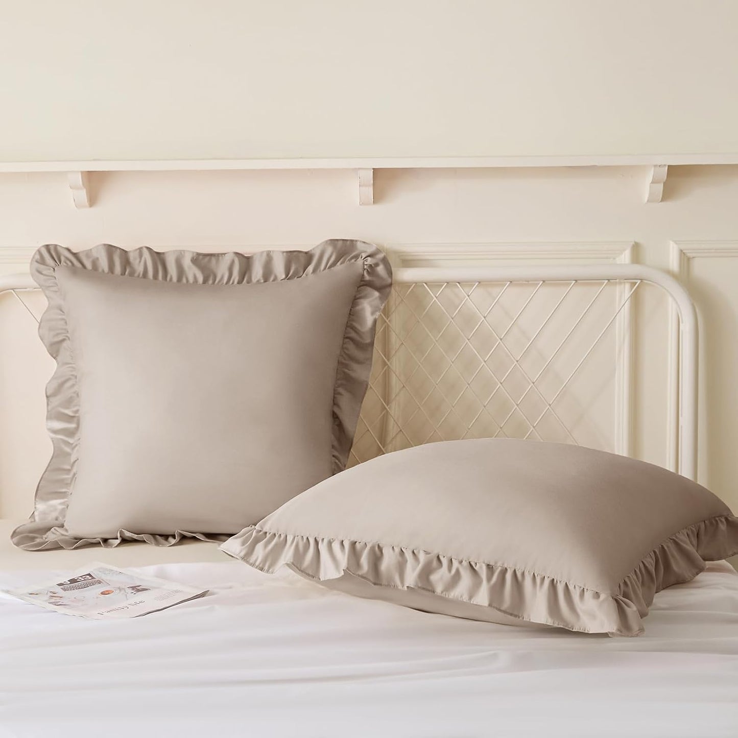 KKJIAF Ruffle Pillow Cases 26x26 Inches, White Square Ruffled Pillow Covers Set of 2, Microfiber Wrinkle Resistant Pillow Shams with Envelope Closure for Sofa Bed Living Room