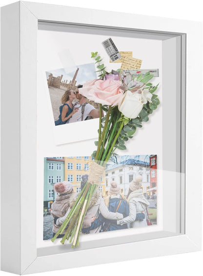 8x8 Shadow Box Frame Display Case with Letter Stickers, 3D Picture Frame, Display Case Box for Memorabilia, Baby Items, Wedding Memories, Crafts, Tickets and Photos (White, 8x8)