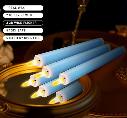 KSWING Upgraded Real Wax Short LED Flameless Taper Candles with Remote, 6 PCS White Candlesticks Battery Operated 3D Flickering - 6" Realistic Fake Candle Sticks for Home/Wedding/Fireplace Xmas Decor