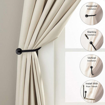 2 Pack Curtain Holdbacks - Silver, Decorative Drapery Wall Hooks with Hardware, Curtain Pull Back Hooks, Metal Curtain Tiebacks Wall Mounted, Window Side Holders for Drapes, Curtain Accessories
