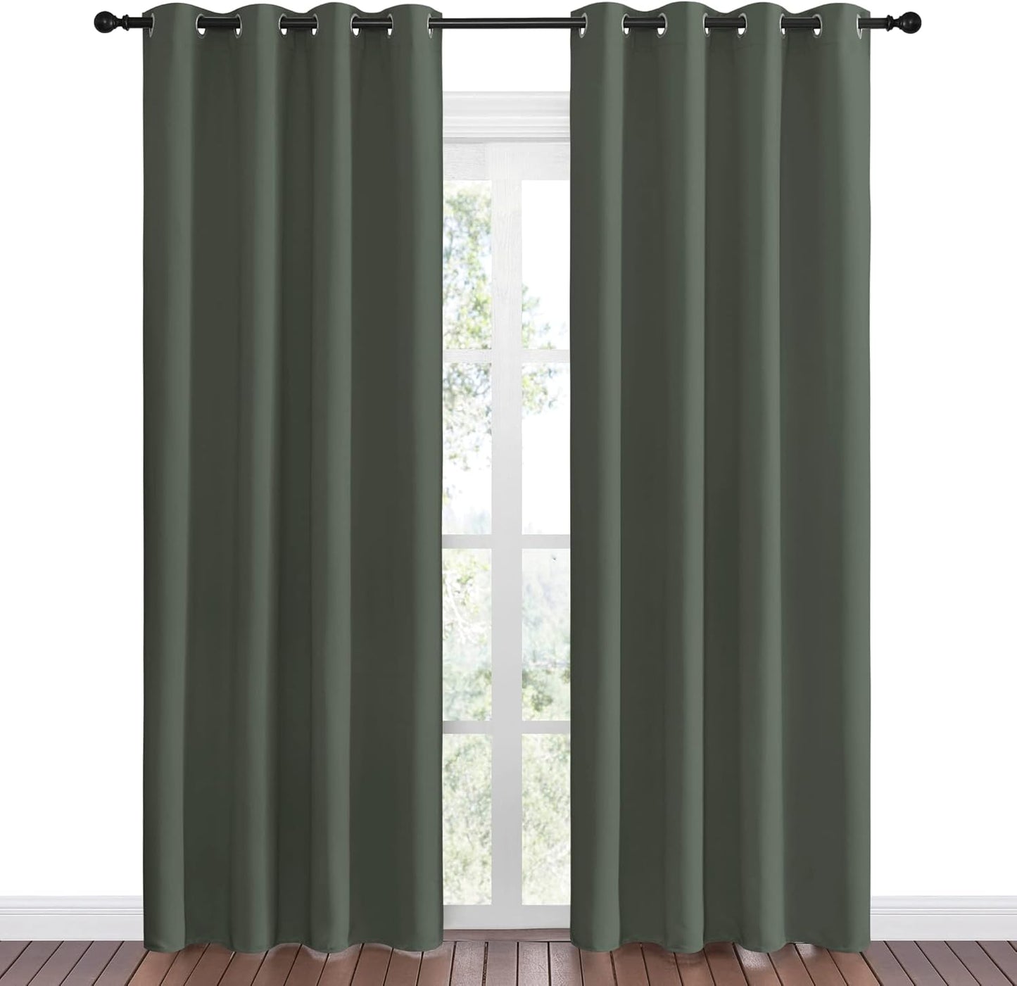 NICETOWN Halloween Pitch Black Solid Thermal Insulated Grommet Blackout Curtains/Drapes for Bedroom Window (2 Panels, 42 inches Wide by 63 inches Long, Black) - Colors C
