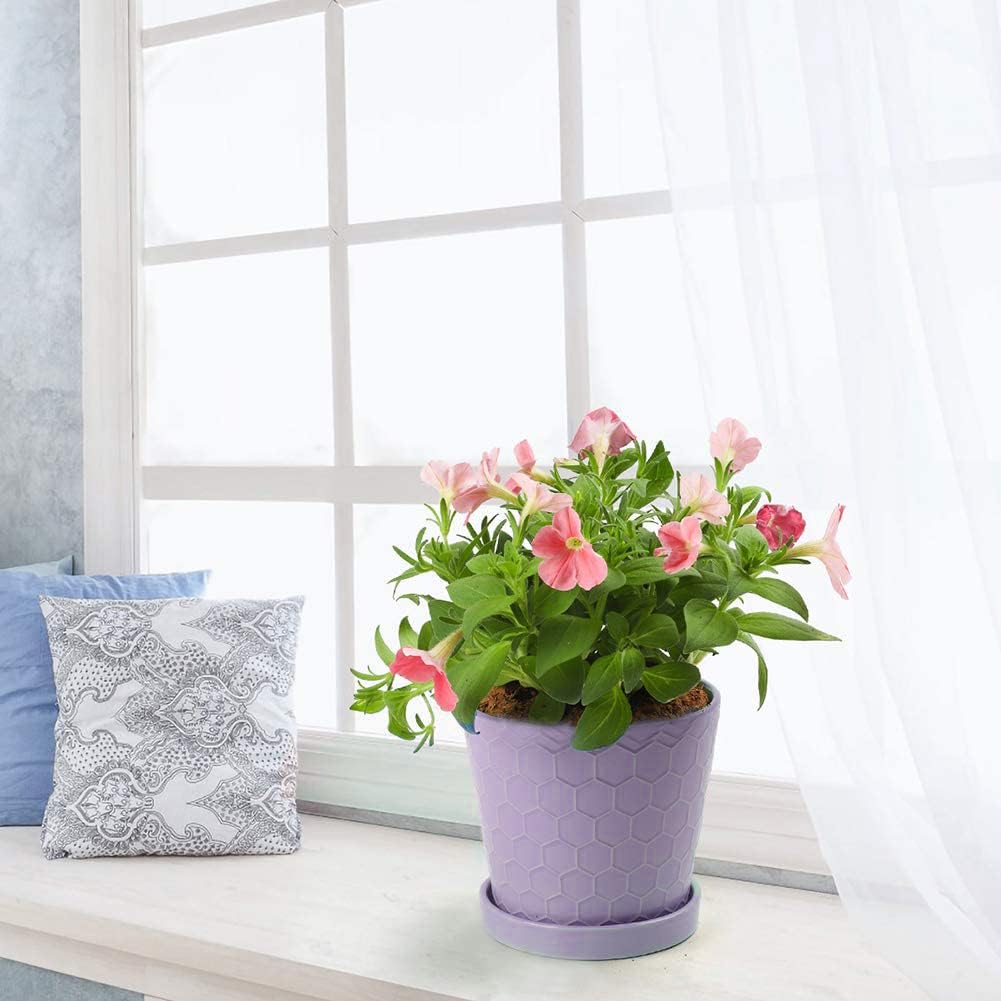 BUYMAX Plant Pots Indoor –5 inch Ceramic Flower Pot with Drainage Hole and Ceramic Tray - Gardening Home Desktop Office Windowsill Decoration Gift, Set of 4-Plants NOT Included (Patina)