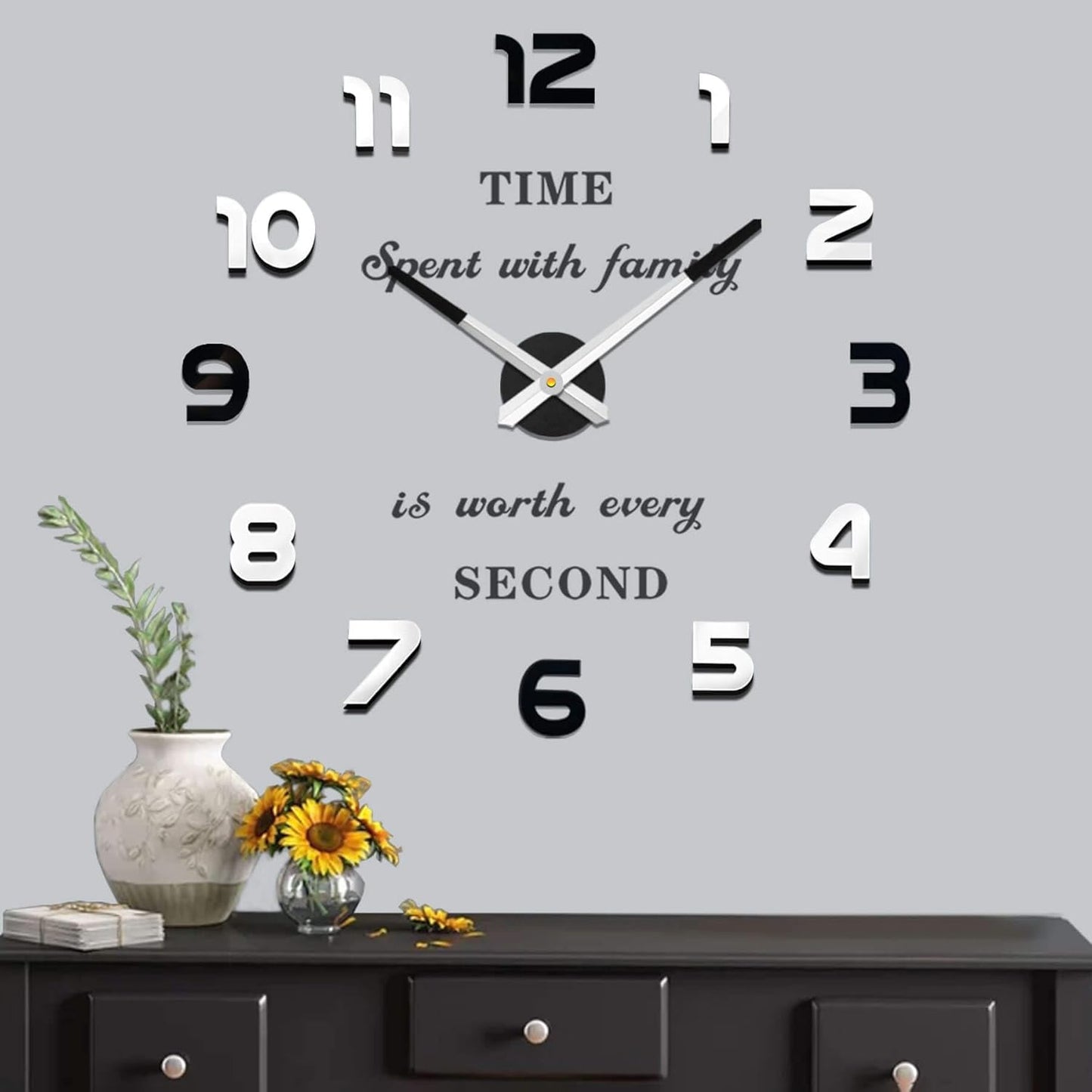 VANGOLD Large Wall Clocks for Living Room Decor, Decorative Wall Clocks Battery Operated (Black Wall Decor)