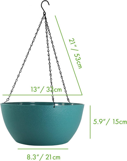 WSMKSZ 10 inch Hanging Planters for Outdoor Indoor Plants with Drainage Holes and Chain, 2 Pack Round Hanging Flower Pots for Garden Home Porch Decor, Black