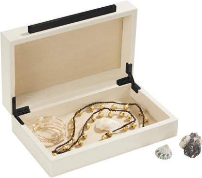 Sagala Set of 2 Ivory Shagreen Decorative Boxes With Brushed Gold Metal Handles, Faux Leather Jewelry Boxes Modern Storages Photo Memory Boxes Home Organizer Boxes (Ivory-Gold, 2pack)