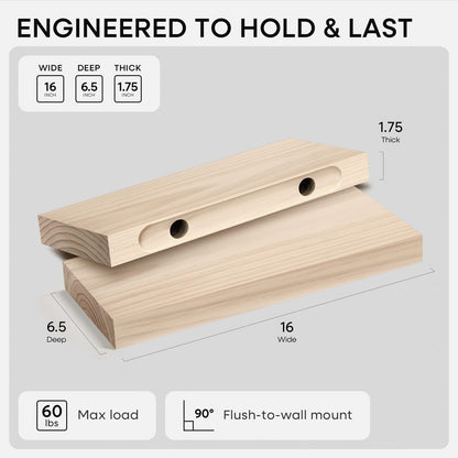 Homeforia 24 inch Natural Floating Shelf, High End Solid Real Wood 24inch Small Floating Shelves for Wall Mounted, Natural Wooden Floating Shelves, Heavy Duty Bracket, 24 X 6.5 X 1.75 in, Set of 2