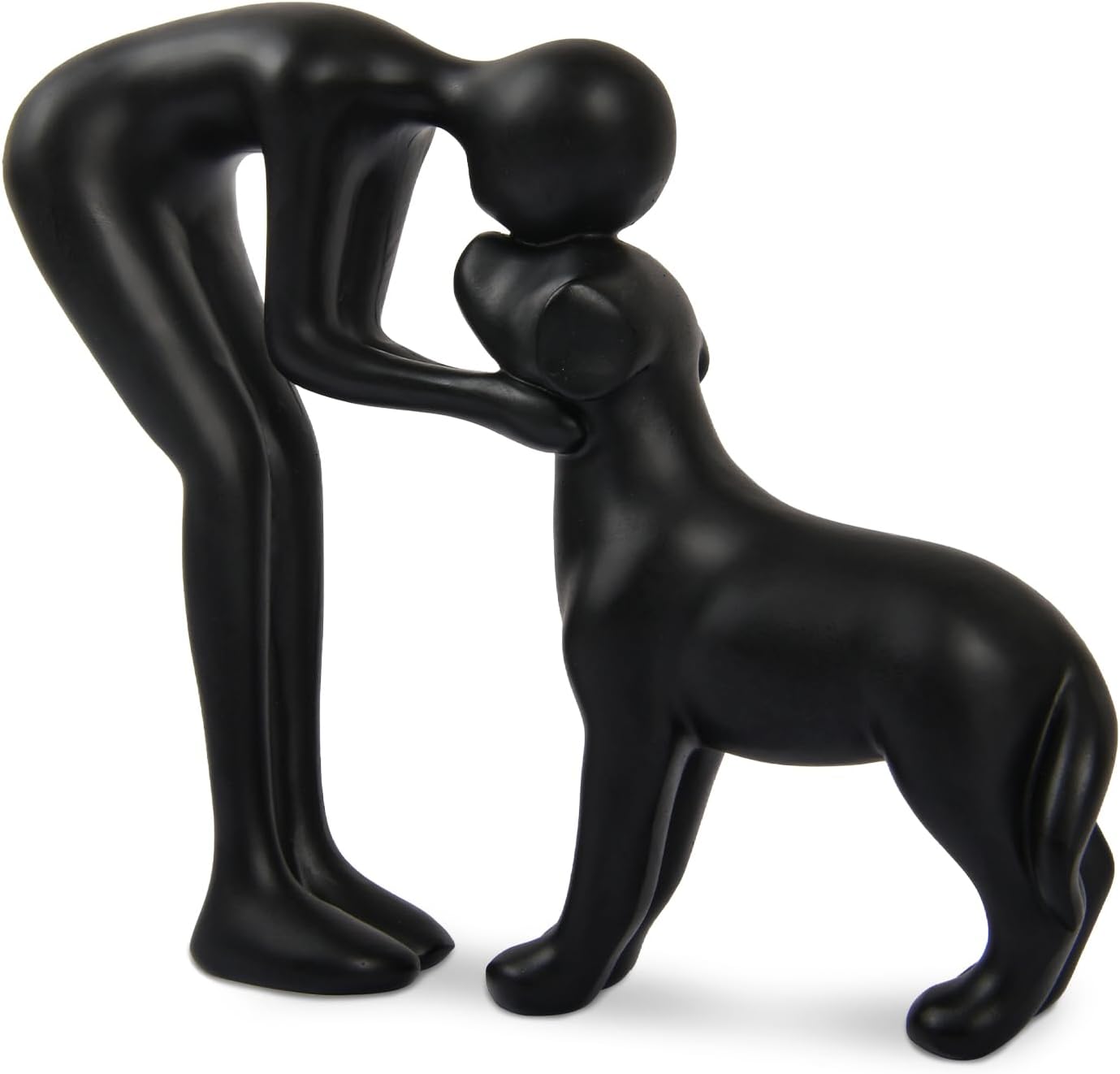 Abstract Resin Hand-Painted Sculpture of Person and Dog Bonding – Head-to-Head Intimate Figurine Decoration for Office、Living Room、Bedroom、Home， Memory Gifts for Pet Lovers (Sandstone)