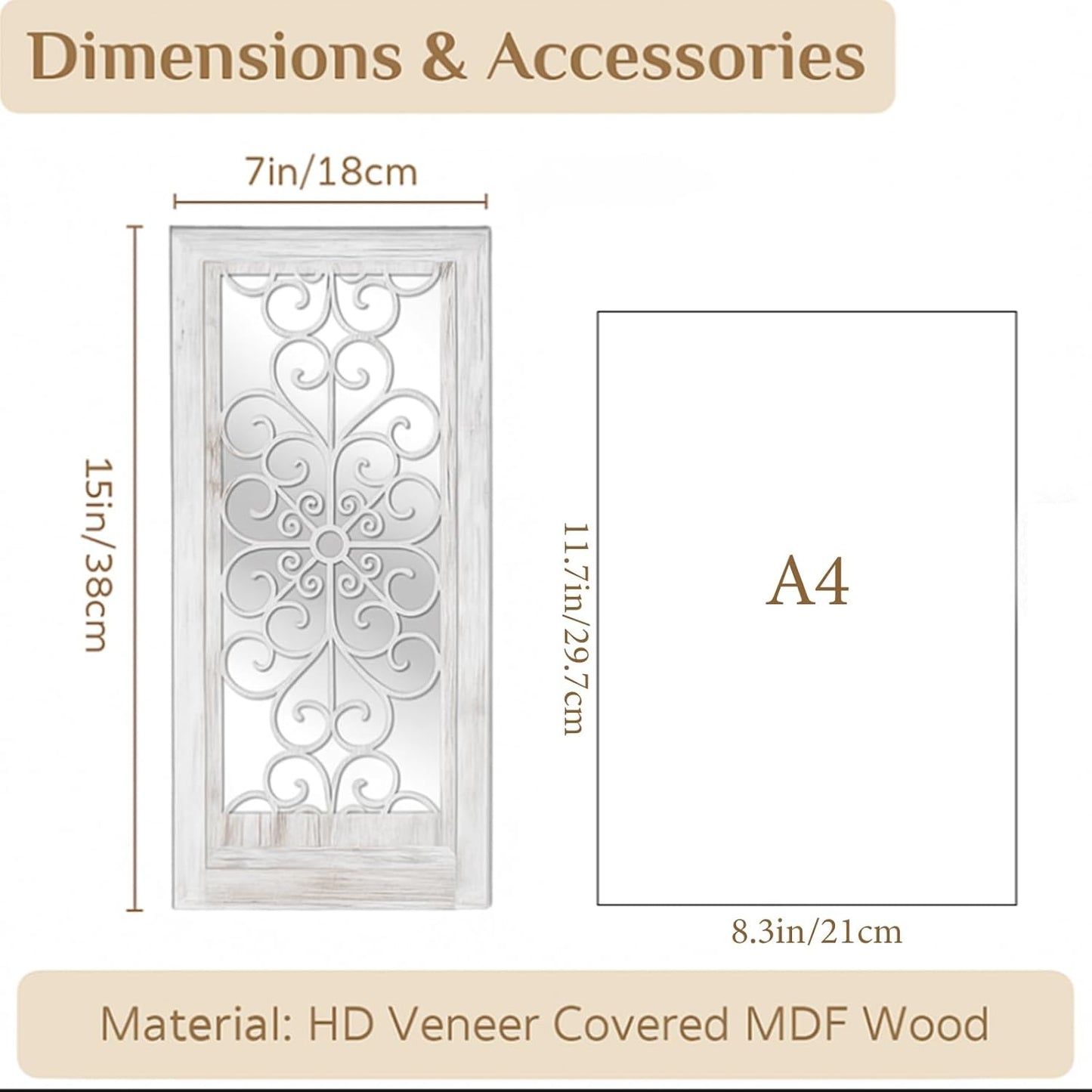 Farmhouse Wall Candle Holder Decor: Rustic Candle Sconces Set of Two for Pillar Candles - Brown Wooden Shelving for Fireplace Bathroom Hallway