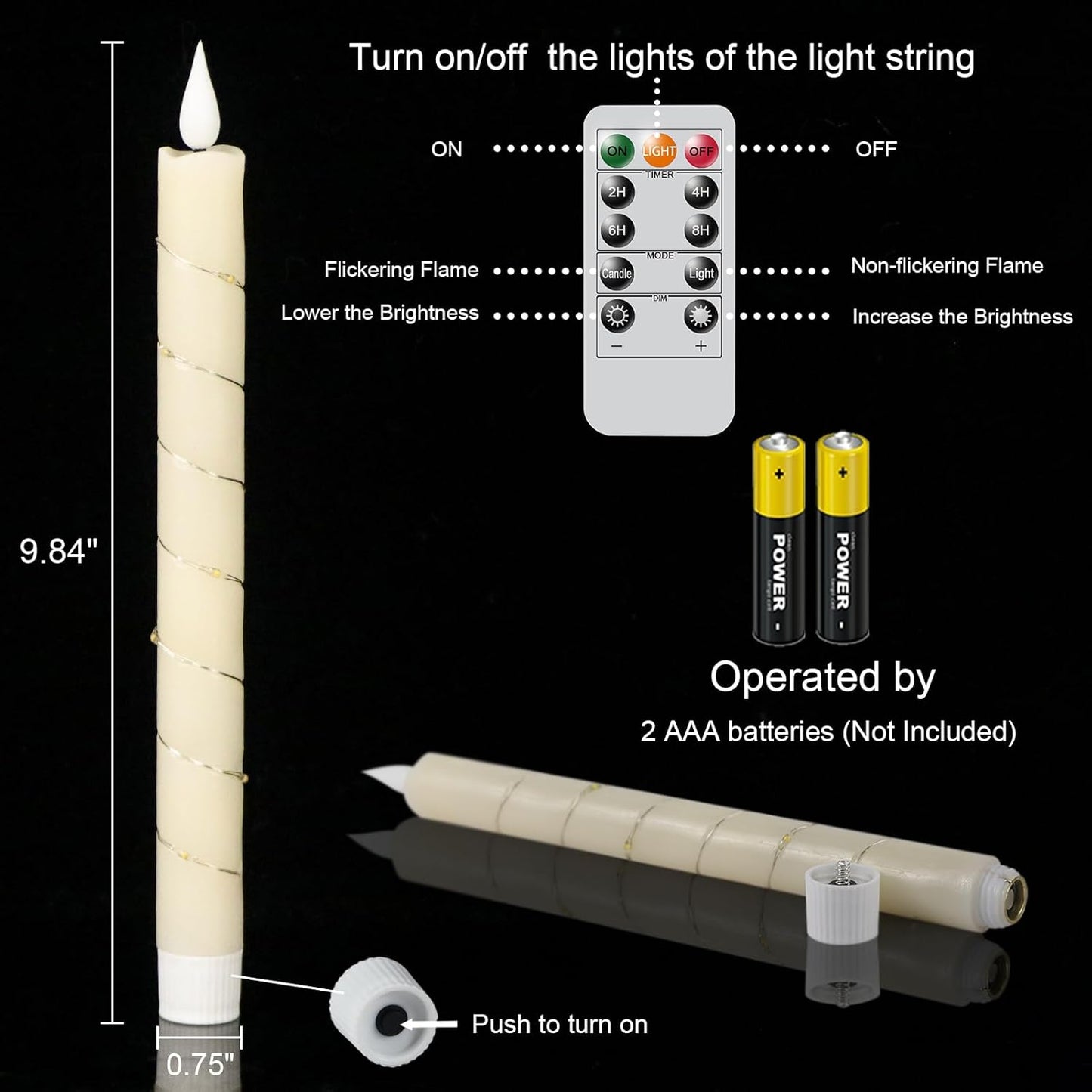 GenSwin Flameless Ivory Taper Candles Flickering with 10-Key Remote, Battery Operated Led Warm 3D Wick Light Window Candles Real Wax Pack of 6, Christmas Home Wedding Decor(0.78 X 9.64 Inch)