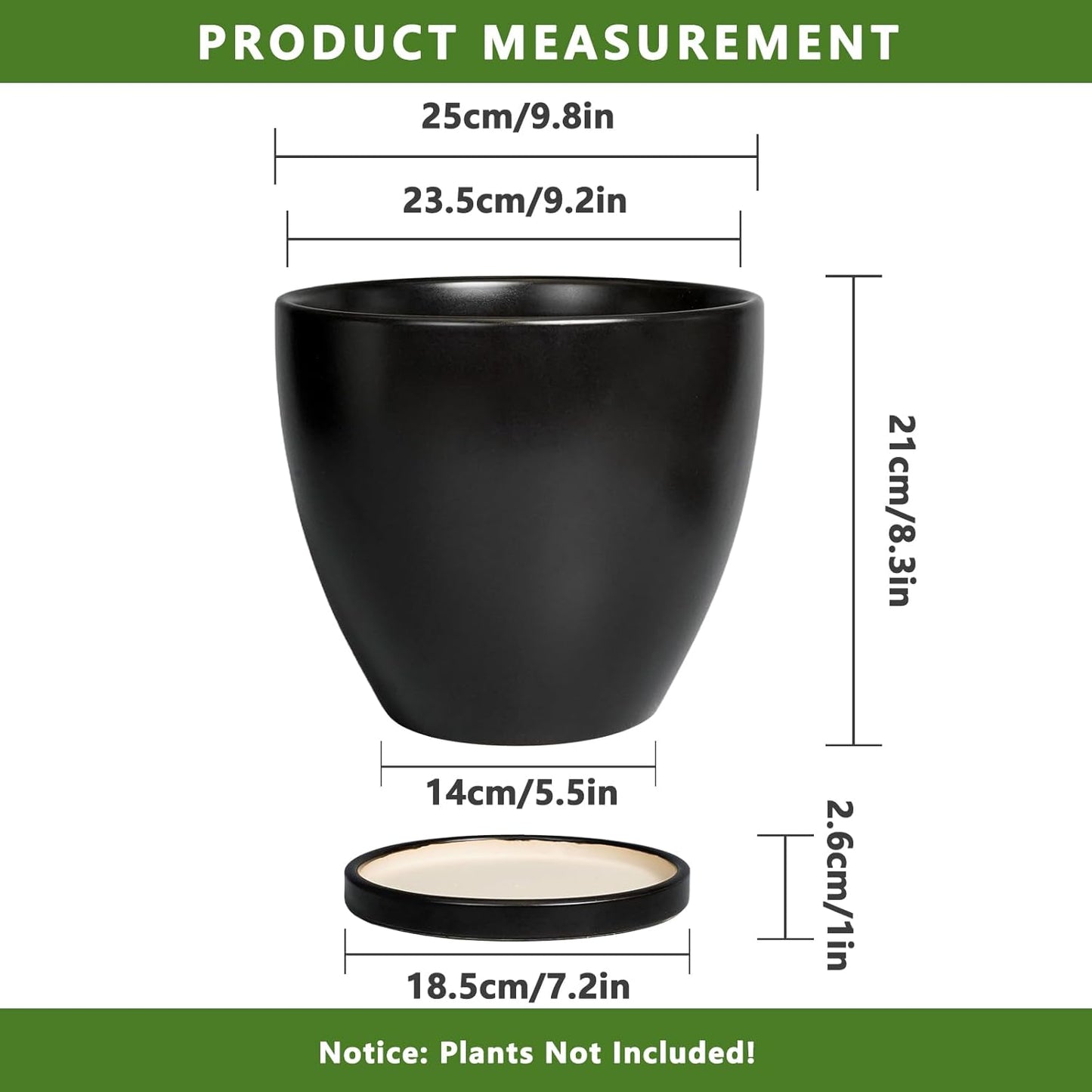 10 Inch Ceramic Planter Pot Round Plant Pot for Indoor Plants Outdoor Large Flower Pot with Drainage Hole and Saucer Blue