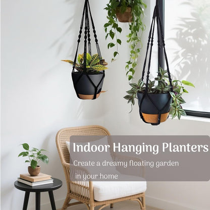 Bouqlife Hanging Planters with Macrame Plant Hangers for Indoor Outdoor Plants 3 Set Self Watering Pots Hanging Baskets Flower Pot Holders 3 Different Size