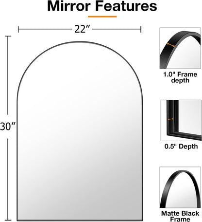 Brightify Arched Mirror, Arched Wall Mirror, 24 x 32 Inch Silver Arch Mirror, Metal Frame Silver Bathroom Mirror, Arched Top Bathroom Vanity Mirror for Living Room Bedroom Mantel Entryway Hallways