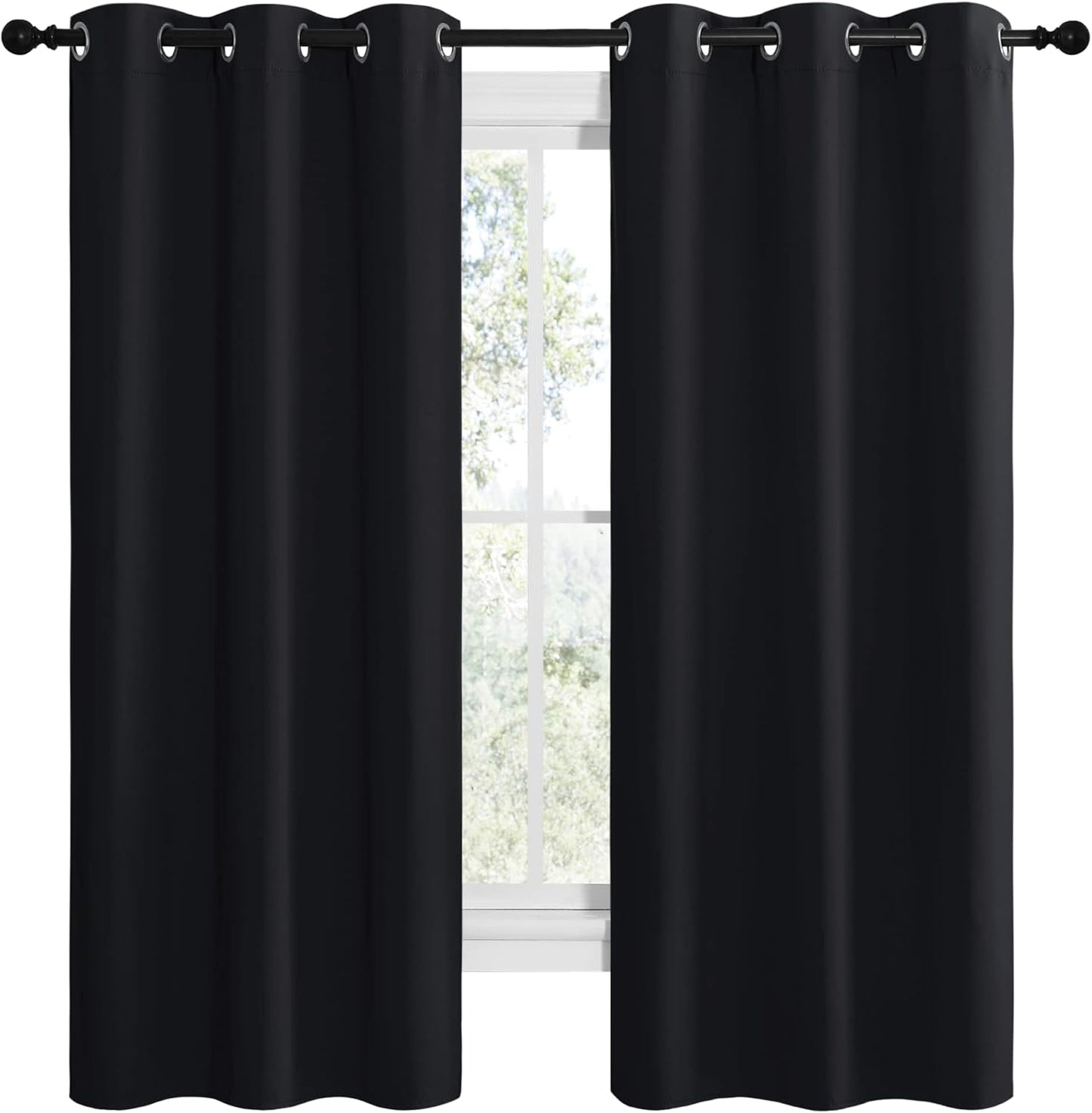 NICETOWN Halloween Pitch Black Solid Thermal Insulated Grommet Blackout Curtains/Drapes for Bedroom Window (2 Panels, 42 inches Wide by 63 inches Long, Black) - Colors E