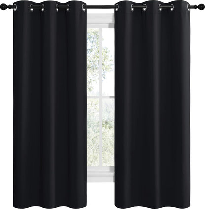 NICETOWN Halloween Pitch Black Solid Thermal Insulated Grommet Blackout Curtains/Drapes for Bedroom Window (2 Panels, 42 inches Wide by 63 inches Long, Black) - Colors E
