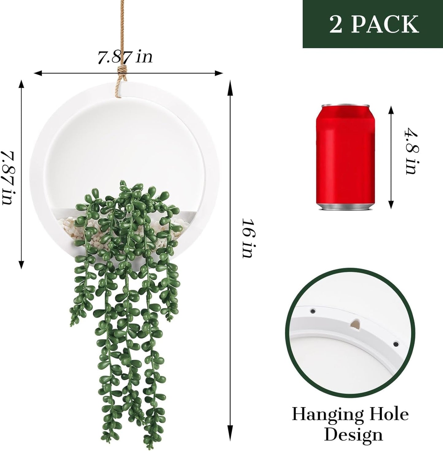 Der Rose 2 Pack Fake Plants Hanging Artificial Succulents Plants in Black Pots for Living Room Bathroom Accessories Boho Farmhouse Wall Decor