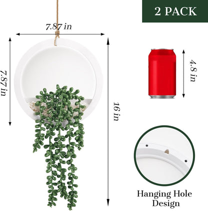 Der Rose 2 Pack Fake Plants Hanging Artificial Succulents Plants in Black Pots for Living Room Bathroom Accessories Boho Farmhouse Wall Decor