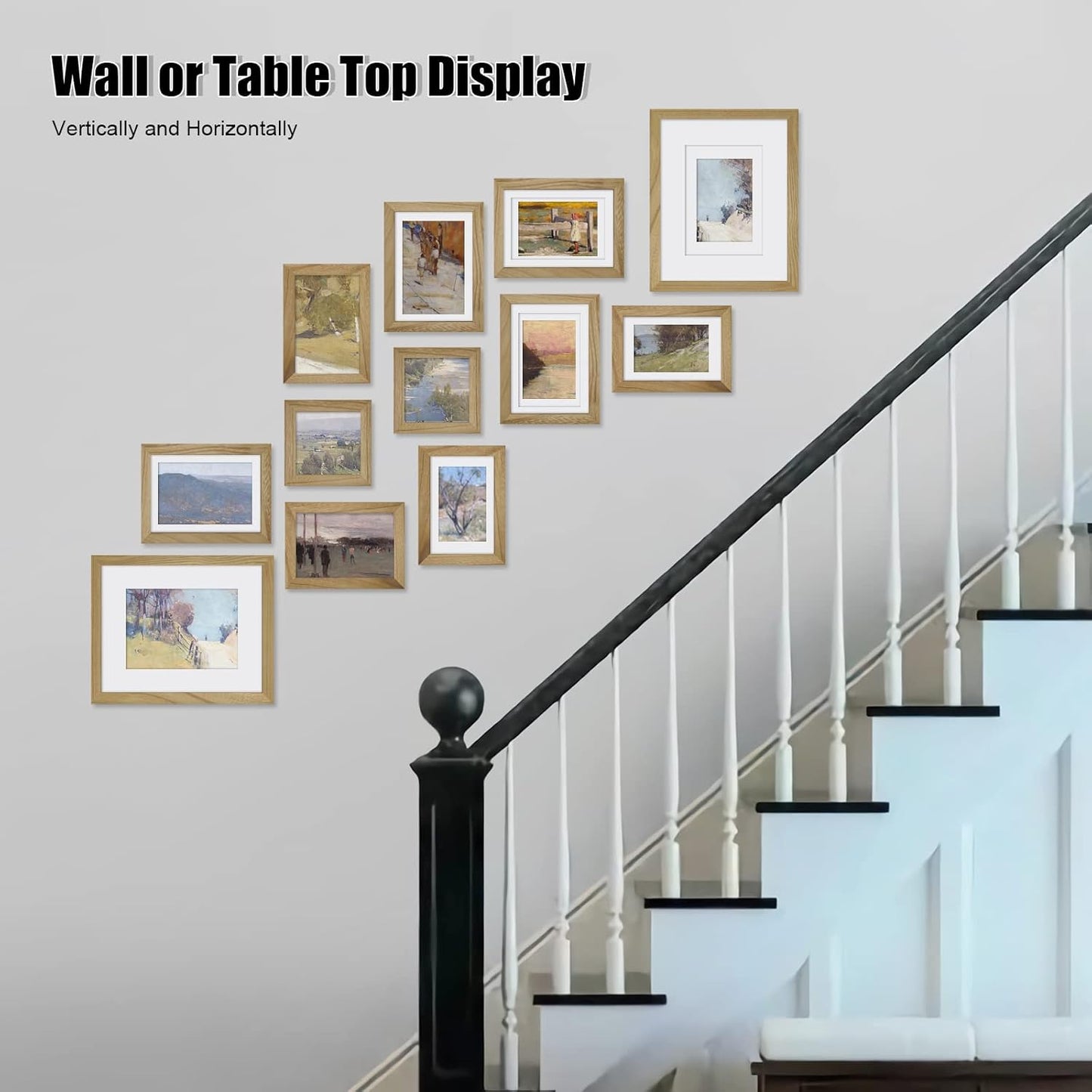 Egofine Picture Frame Set 12 Pack, Picture Frames Collage Wall Decor with Two 11x14, Two 8x10, Four 5x7, Four 4x6 for Wall and Tabletop, Made of Solid Wood, Covered by Plexiglass, Natural Wood