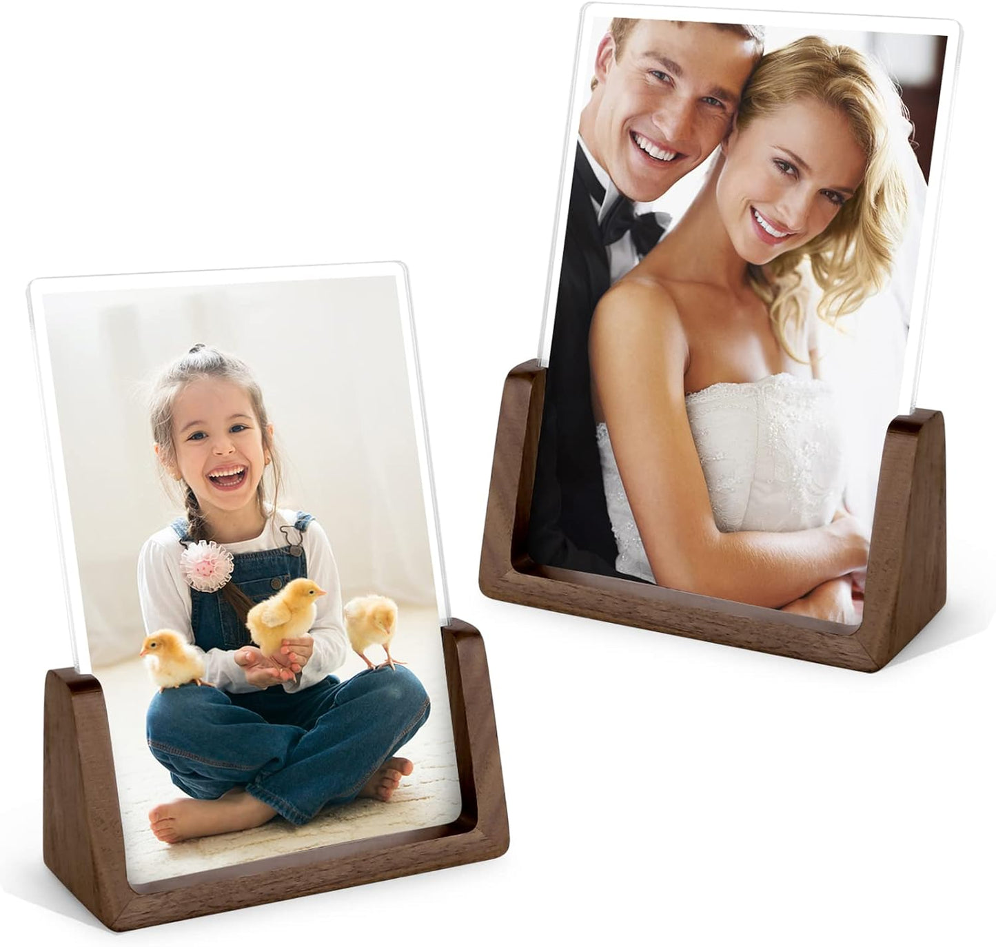 Mixoo 4x6 Picture Frame 2 Pack - Rustic Wooden Picture Frames with Walnut Wood Base and High Definition Break Free Acrylic Photo Covers for Desk Tabletop Display Graduation Gifts Teacher Appreciation Gifts (Horizontal + Vertical)
