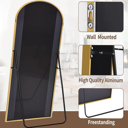 Dewfig Arched Full Length Mirror, 76"x34" Large Floor Mirror, Full Body Mirrors for Leaning or Hanging, Standing Mirrors for Bedroom, Living Room,Dressing Room, Aluminum Alloy Frame, Black