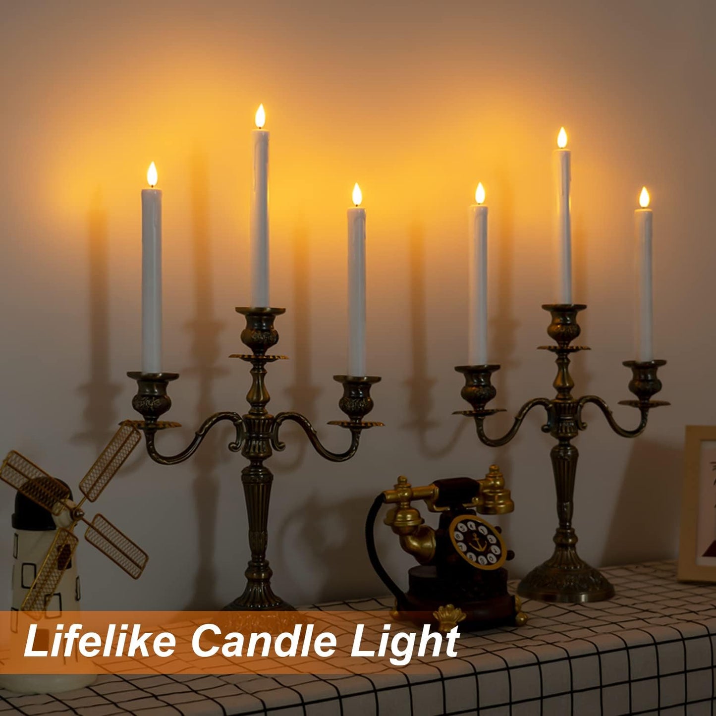 Homemory 6 Pcs Flameless Taper Candles with Remote, Timer, Dimmer, Ivory Battery Operated CandleSticks with Flickering Light, Plastic Led Window Candles, 9.6 Inches for Halloween Christmas Decoration