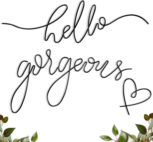 Hicarer Hello Gorgeous Metal Wall Art Decor Minimalist Decoration Metal Hello Gorgeous Decorative Sign for Living Room Office Bedroom Hotel Home Wall Decoration(Gold,Classic Style)