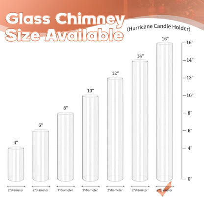 24 PCS Hurricane Candle Holder, 2.5" W x 14" H Open Ended Glass Candle Cylinder Sleeve, Clear Glass Cylinder Candle Holder, Open Flame Candle Chimney Tube Cover, Bottomless Cylindrical Glass