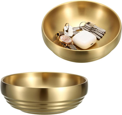 Key Bowl for Entryway Table Decorative Key Dish for Organizing Tabletop Catch All Bowl Gold Fruit Bowls for Kitchen Counter, Coffee Table,7.4 Inches