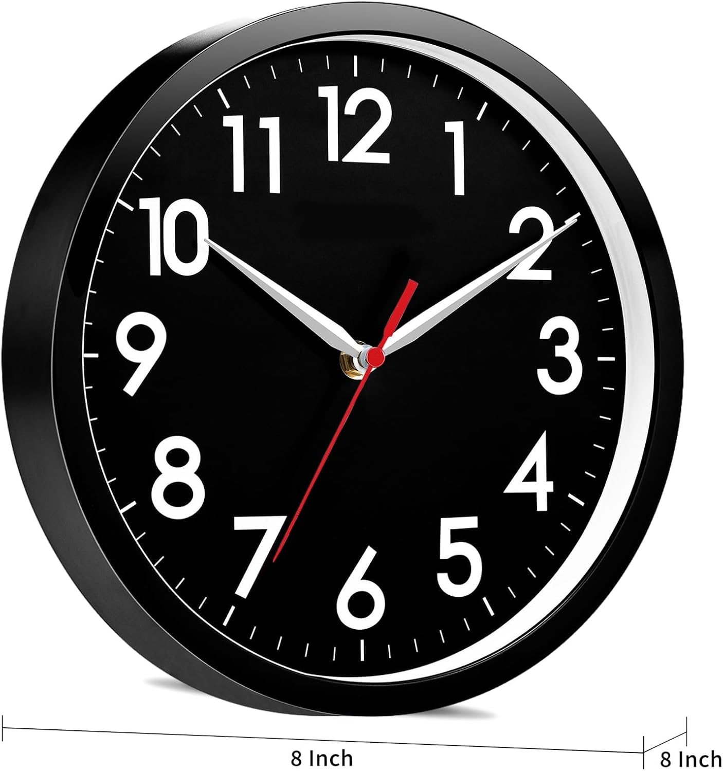 AKCISOT Wall Clock, Modern Small Wall Clocks Battery Operated 8 Inch, Silent Non-Ticking Analog Classic for Office, Home, Bathroom, Kitchen, Bedroom, School(Black)