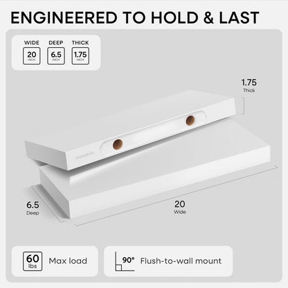 Homeforia 24 inch Natural Floating Shelf, High End Solid Real Wood 24inch Small Floating Shelves for Wall Mounted, Natural Wooden Floating Shelves, Heavy Duty Bracket, 24 X 6.5 X 1.75 in, Set of 2