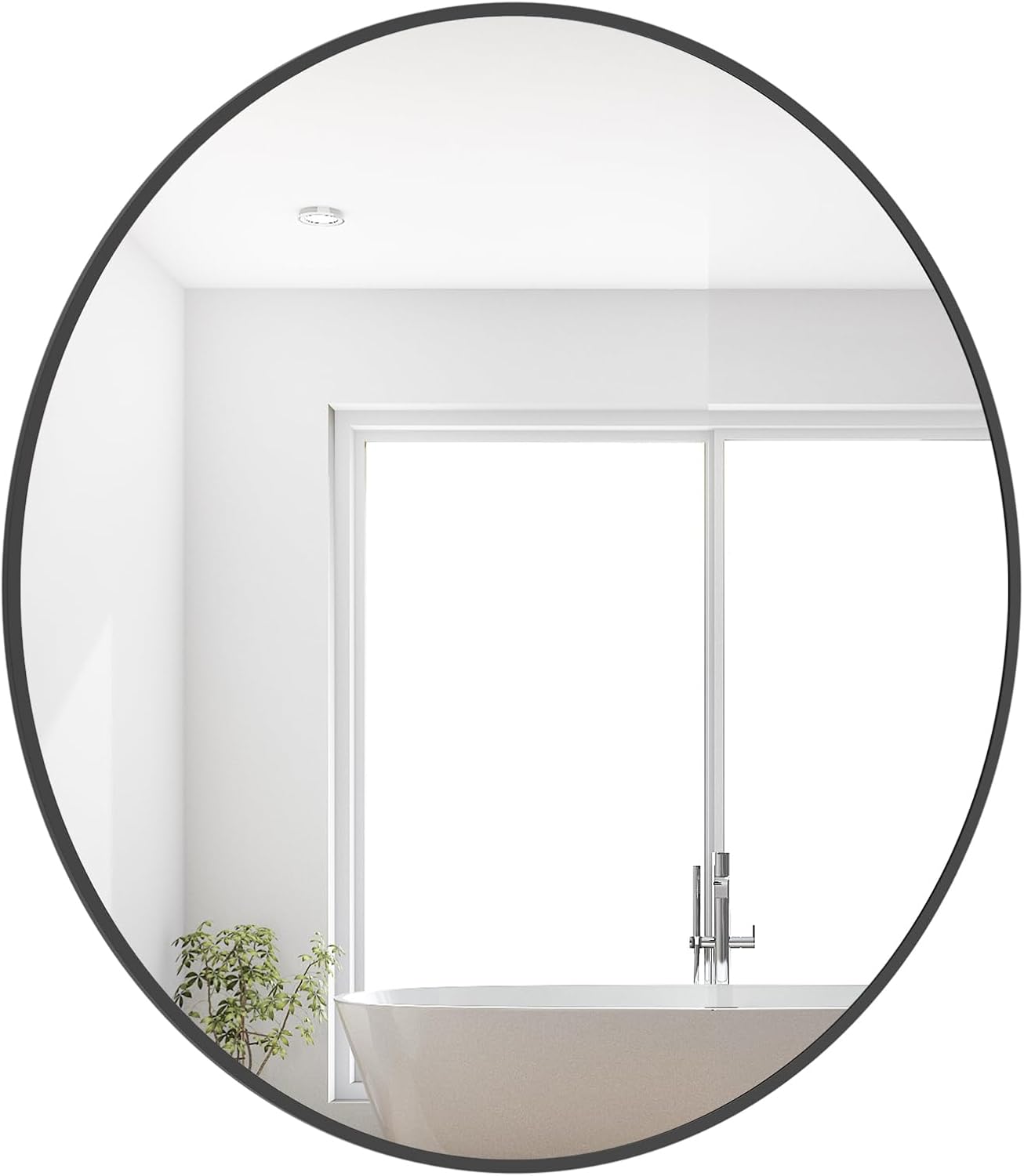 WallBeyond Wood Round Mirror with Wood Frame 24 inch Circle Wall Mirror for Bathroom Round Wall Mirror for Wall Decor, Vanity, Entryway Living Room (Walnut)