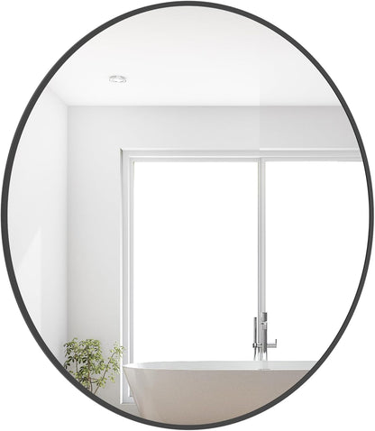 WallBeyond Wood Round Mirror with Wood Frame 24 inch Circle Wall Mirror for Bathroom Round Wall Mirror for Wall Decor, Vanity, Entryway Living Room (Walnut)