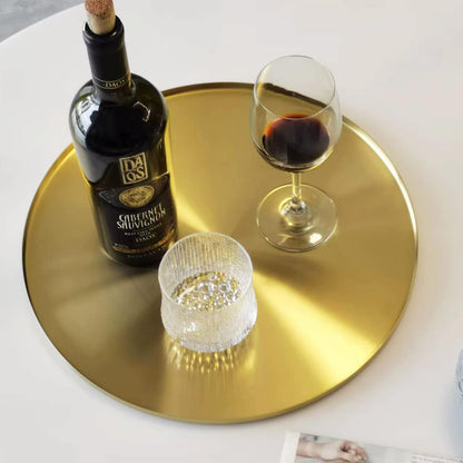 FREELOVE Gold Tray, Round Brass Serving Platter, Bar Circle Decorative Plate, Coffee Table Metal Decor Dishes, Brushed Hammered Coasters, Counter Bathroom Kitchen Dessert Cart Display Food, 12 inch