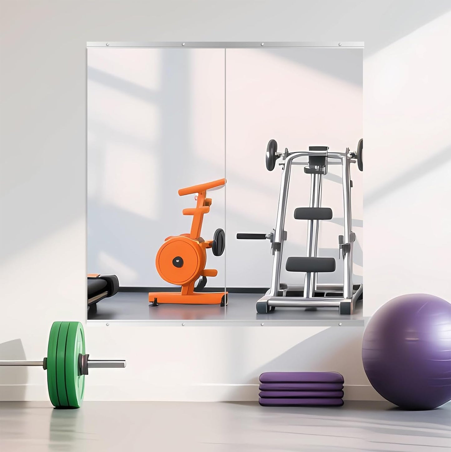 Ruomeng Home Gym Mirrors 12 Inch x 12Pcs Wall Mounted Mirror Glass Frameless Full Length Mirror Tiles for Home Gym, Bedroom, Door & Bathroom