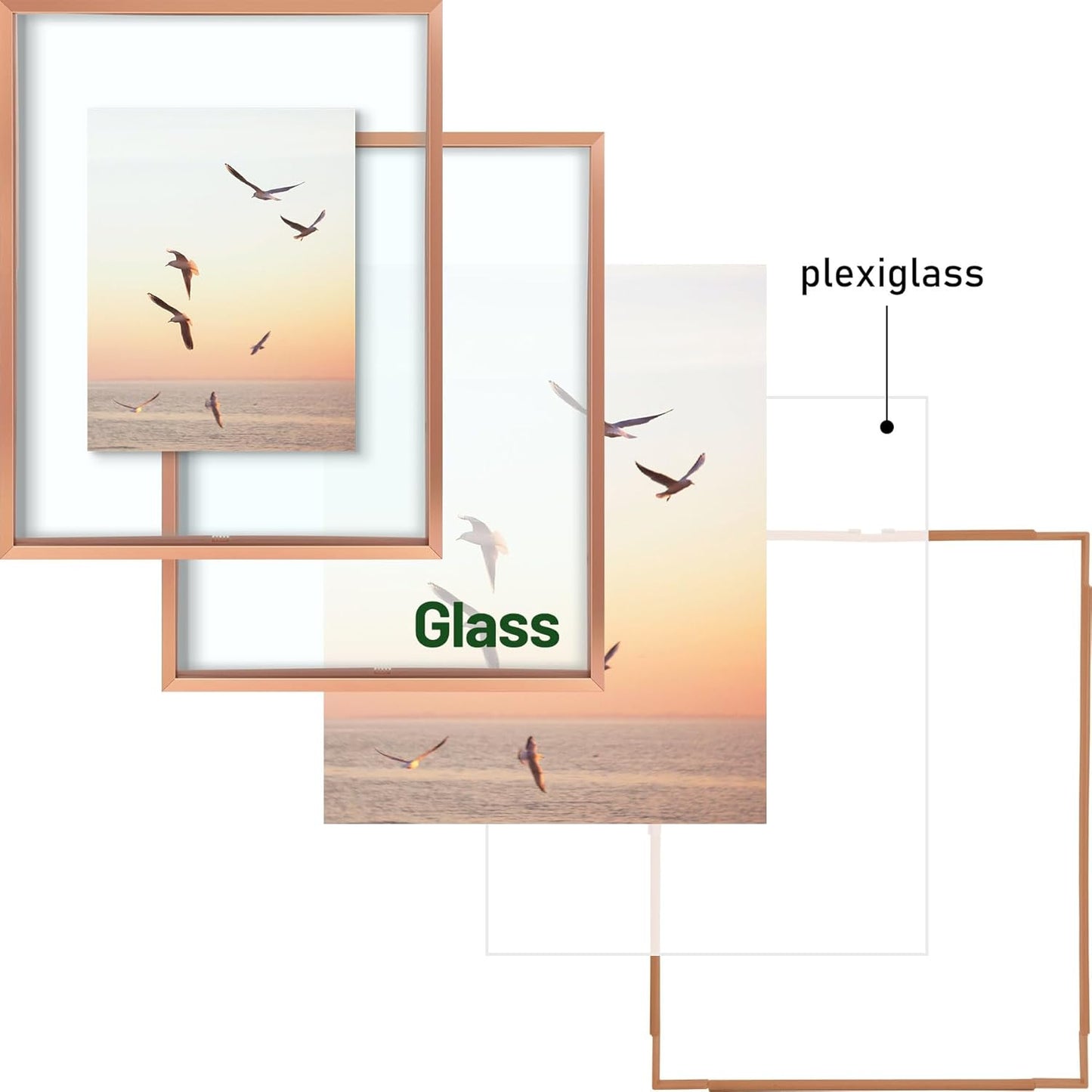 Frametory, Floating Picture Frame 12x16 - Black Aluminum Metal Photo Frame - Real Glass of Front - for Wall Mount Display